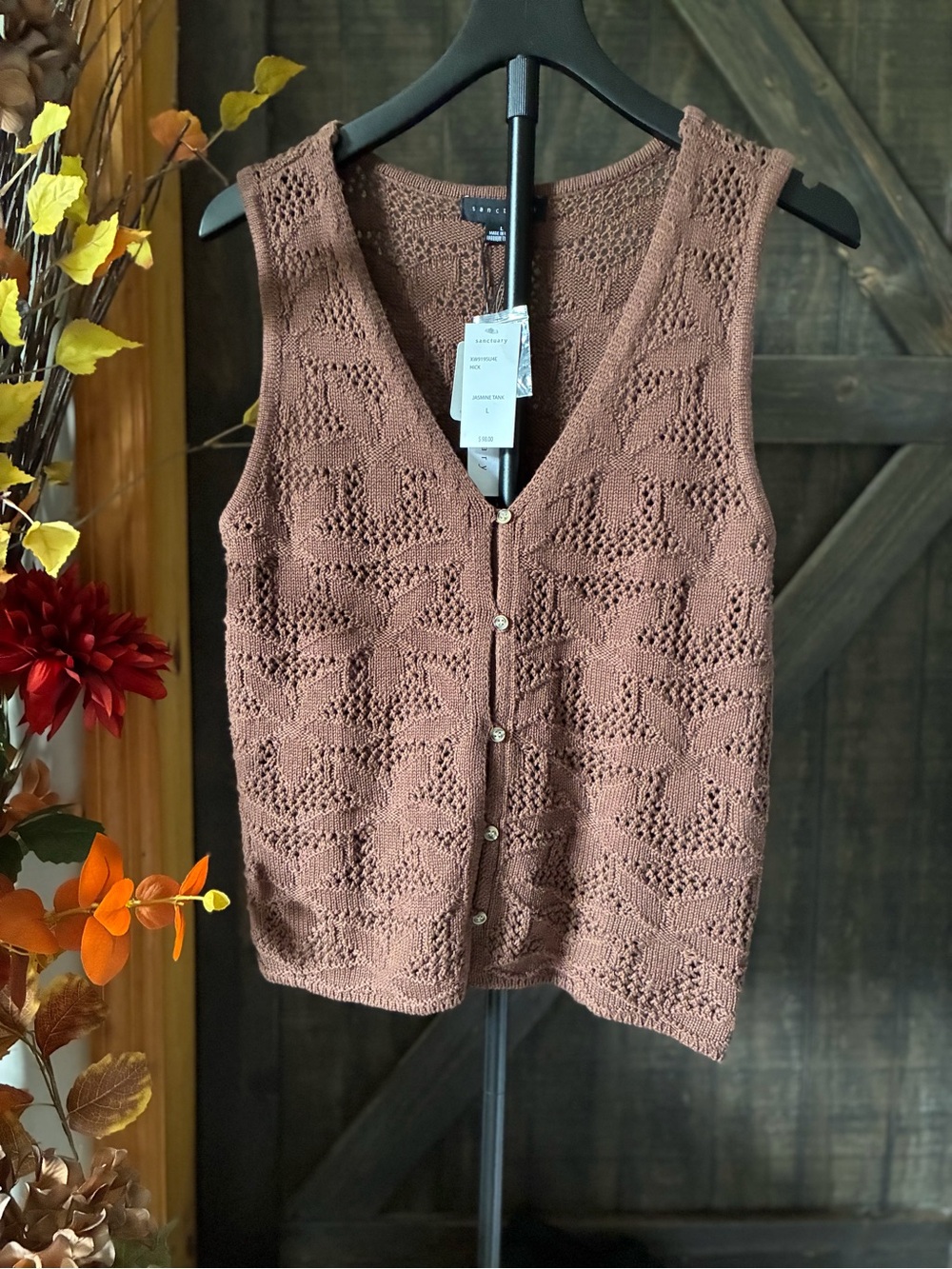 Sanctuary Crochet Button-Front Tank Top - Brown